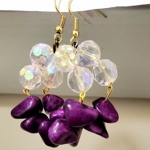 Clear and Purple Stone Earrings